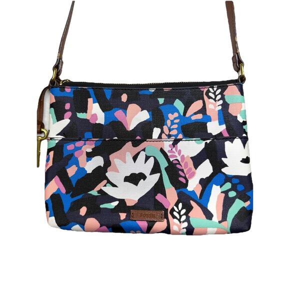 Fossil Fionia Small Crossbody Floral Coated Canvas Leather Accents Adjustable - Picture 2 of 13